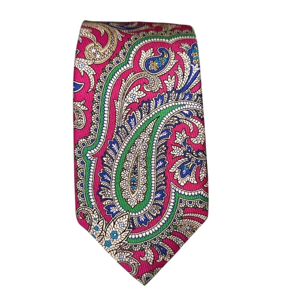 JZ Richards Gallery Collection Mens Tie Handmade Silk Paisley Pink 61x3.25” USA